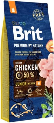 Brit Premium Junior M 15 кг (курка) – сухий корм для цуценят та молодих собак середніх порід